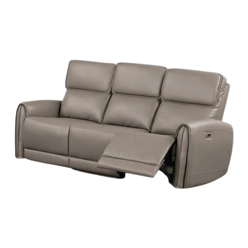 Benjara Sily Power Recliner Sofa- Light Brown Faux Leather- 81 Inch- USB Ports