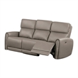 Benjara Sily Power Recliner Sofa- Light Brown Faux Leather- 81 Inch- USB Ports