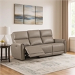 Benjara Sily Power Recliner Sofa- Light Brown Faux Leather- 81 Inch- USB Ports
