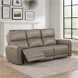Benjara Sily Power Recliner Sofa- Light Brown Faux Leather- 81 Inch- USB Ports