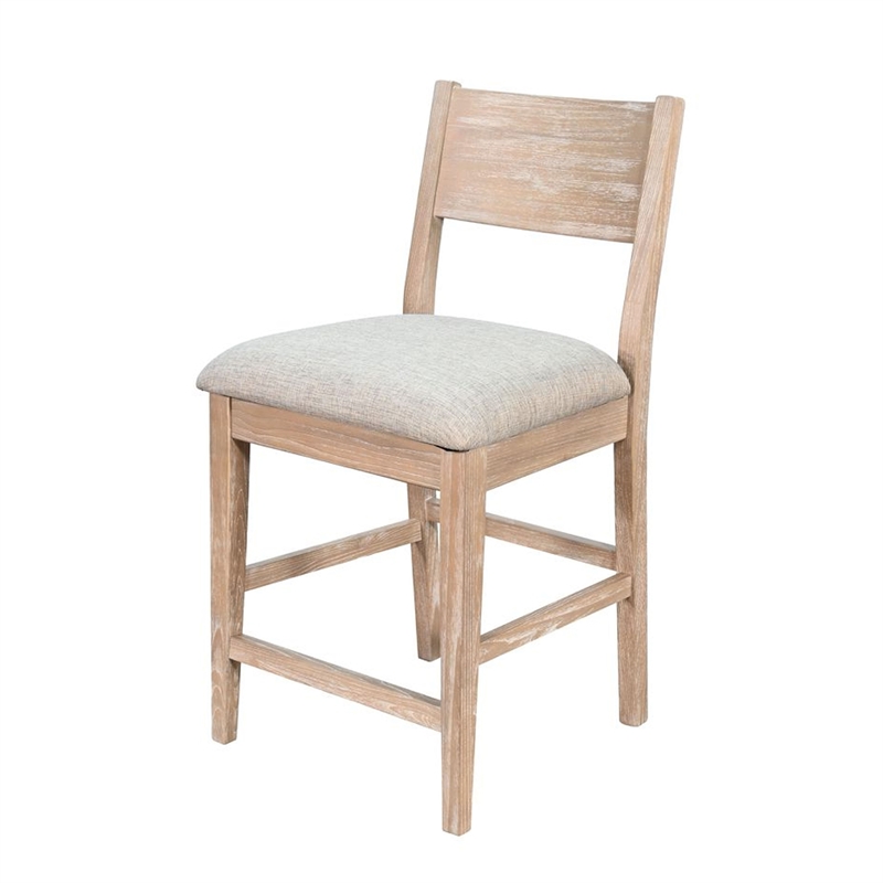 Benjara Casy Counter Height Chair Set of 2-Gray Cushion-Natural Brown Solid Wood