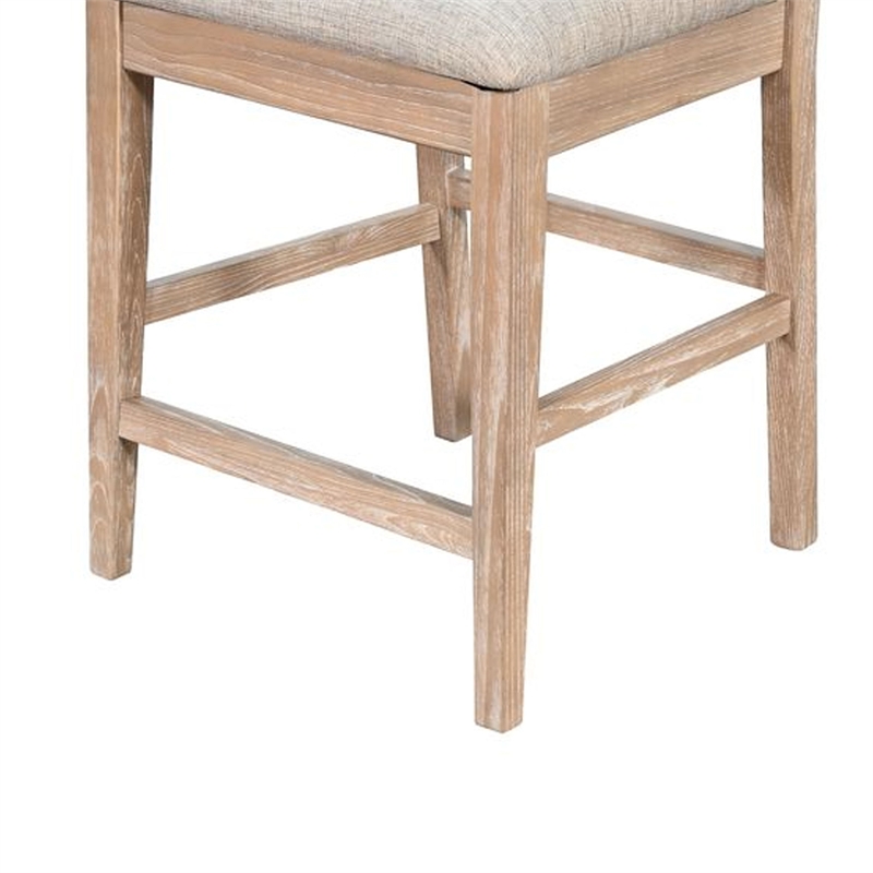 Benjara Casy Counter Height Chair Set of 2-Gray Cushion-Natural Brown Solid Wood