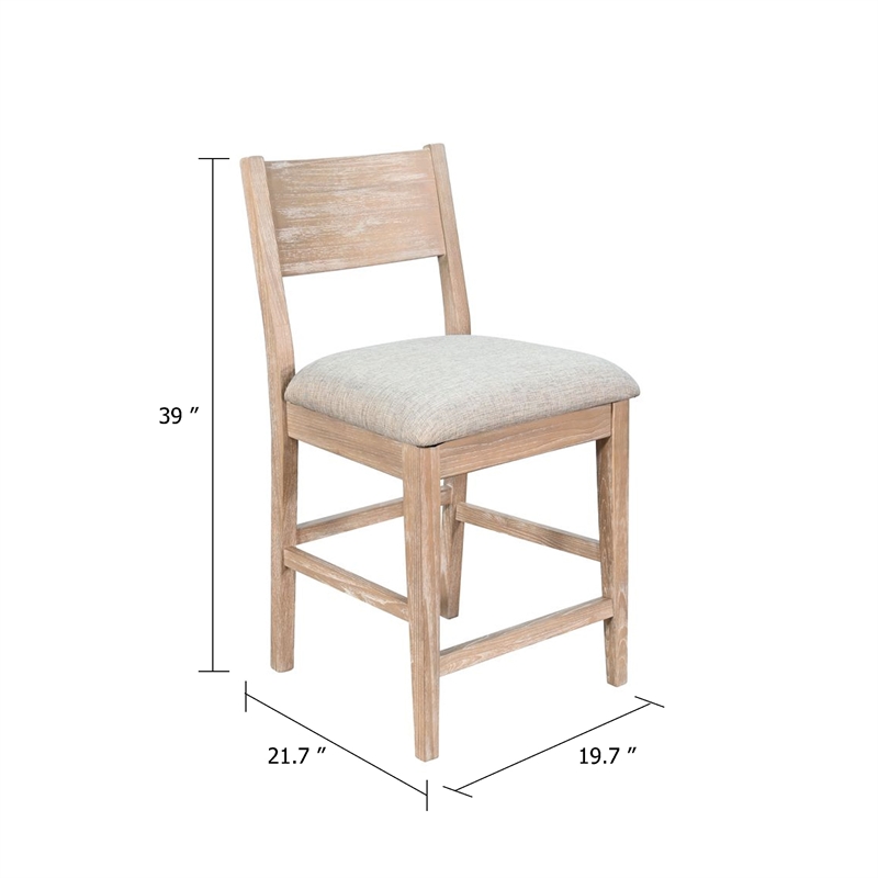 Benjara Casy Counter Height Chair Set of 2-Gray Cushion-Natural Brown Solid Wood
