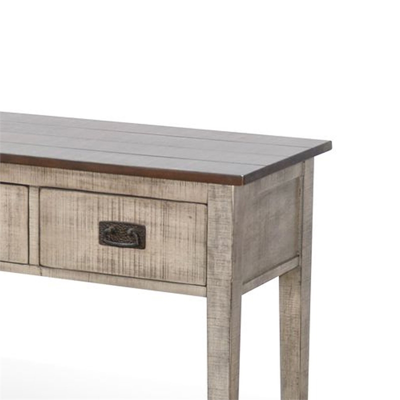 Benjara Camie Sofa Console Table- 48 Inch- 3 Drawers- Gray Solid Mahogany