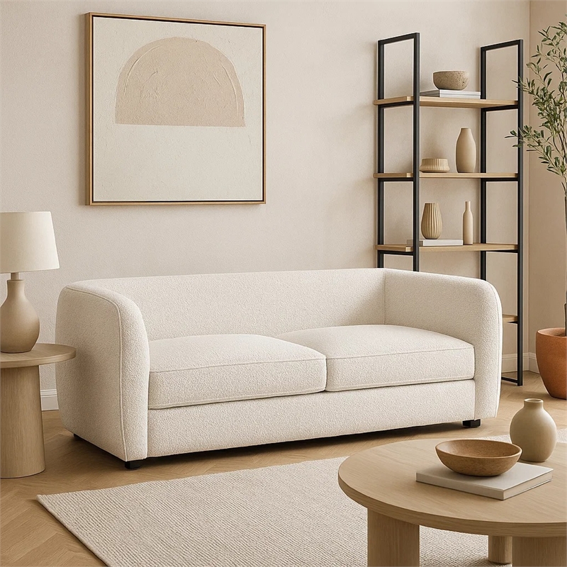 Benjara Dly Loveseat- Off White Boucle Seat- Welt Trim- 68