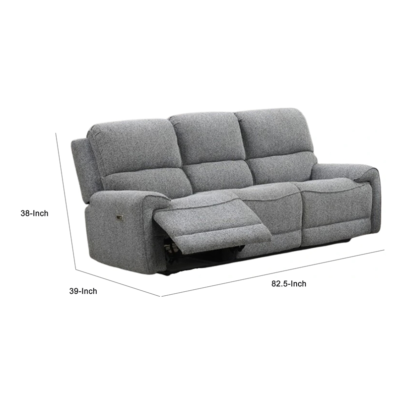 Benjara Cote Sofa- Power Reclining- Gray Boucle- USB Charging Ports- 83 Inch