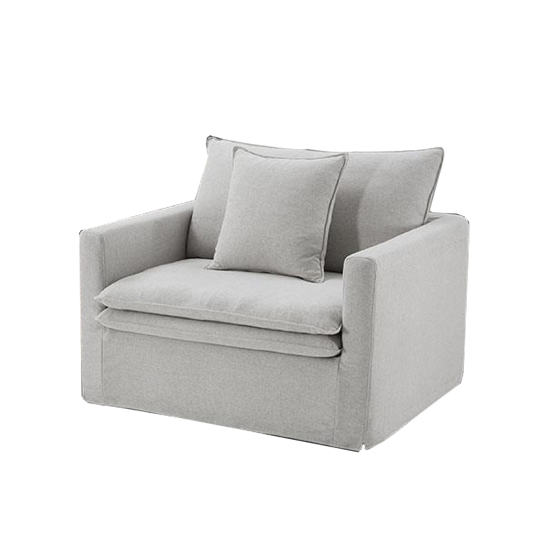 Benjara Rutu Accent Oversize Armchair- 1 Pillow- Light Gray Padded Linen