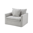 Benjara Rutu Accent Oversize Armchair- 1 Pillow- Light Gray Padded Linen
