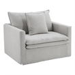 Benjara Rutu Accent Oversize Armchair- 1 Pillow- Light Gray Padded Linen