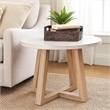 Benjara Dilly Side End Table- Cross Pedestal Base- Light Gray- 28