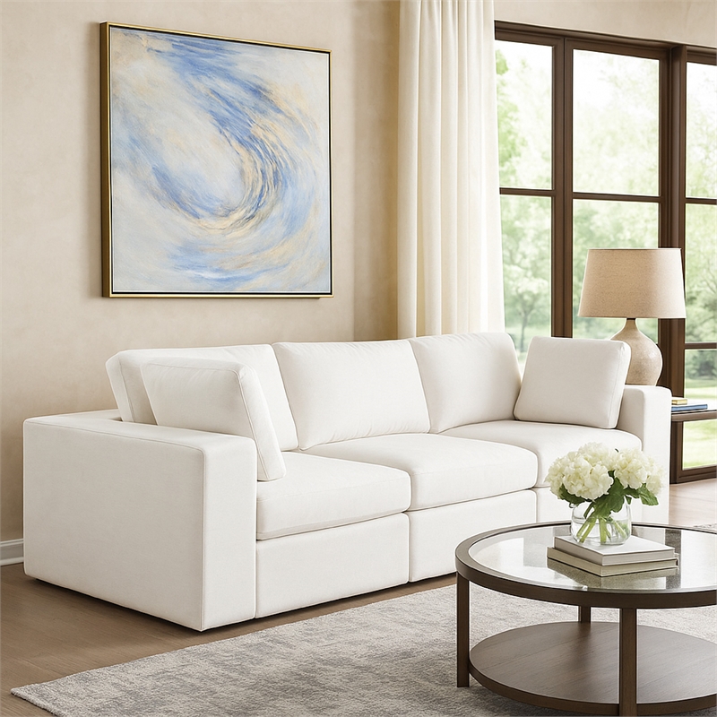Benjara Lipi 3pc Modular Sofa Set- Mist White- 120