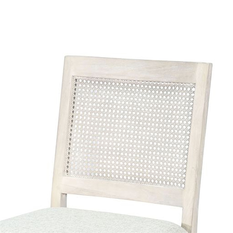 Benjara Zemi Dining Chair Set of 2- Rattan Back- Beige- Light Gray Solid Wood