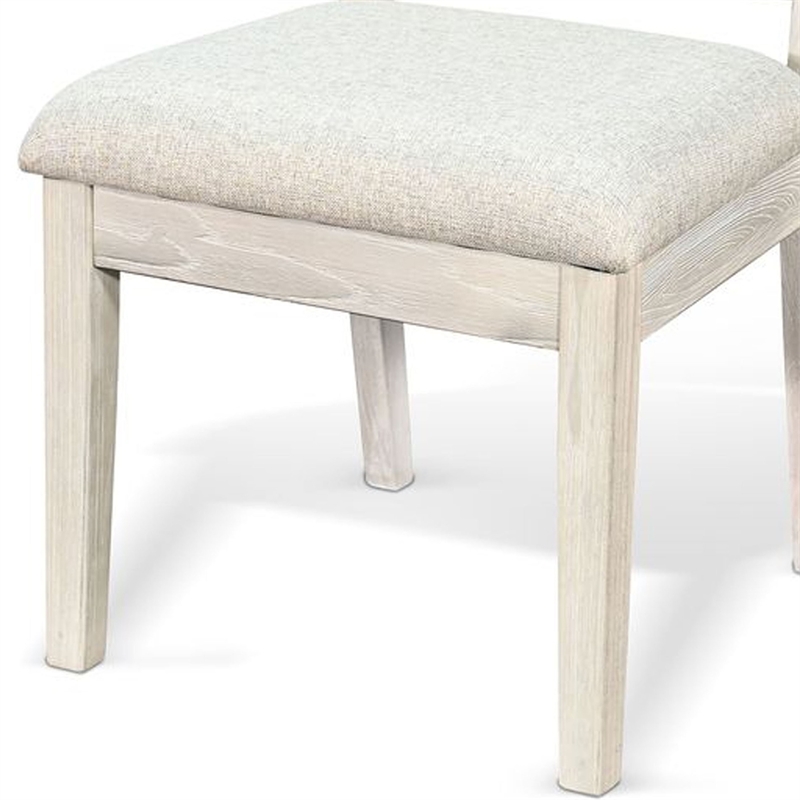 Benjara Zemi Dining Chair Set of 2- Rattan Back- Beige- Light Gray Solid Wood