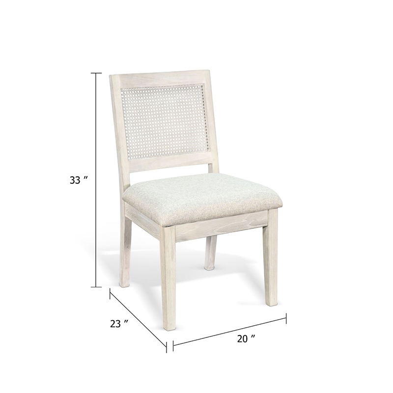 Benjara Zemi Dining Chair Set of 2- Rattan Back- Beige- Light Gray Solid Wood