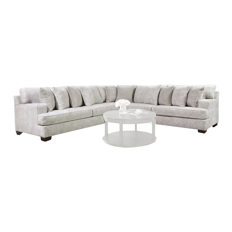 Benjara Ven Sectional Sofa- Beige Chenille- 10 Throw Pillows- 131 Inch