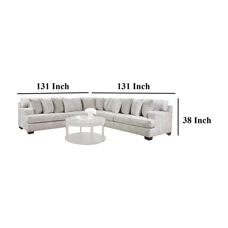 Benjara Ven Sectional Sofa- Beige Chenille- 10 Throw Pillows- 131 Inch