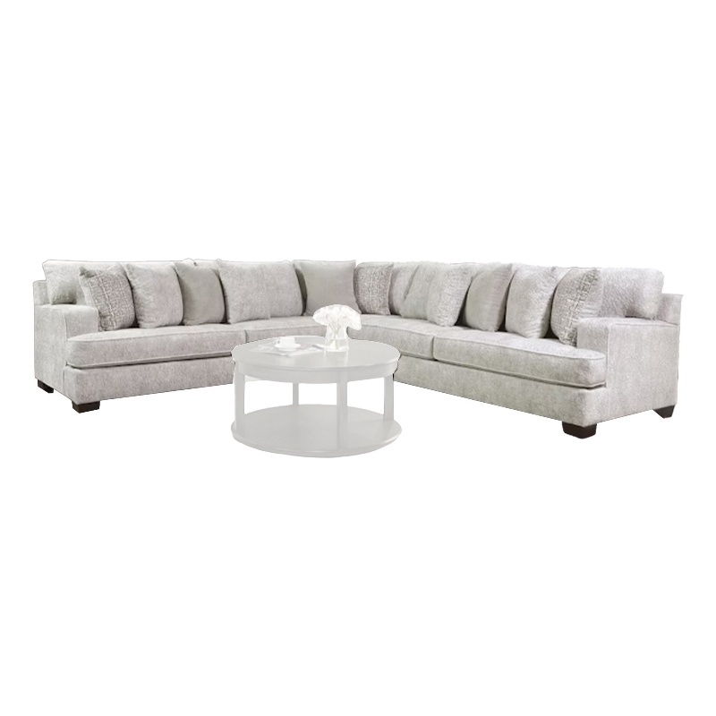 Benjara Ven Sectional Sofa- Beige Chenille- 10 Throw Pillows- 131 Inch