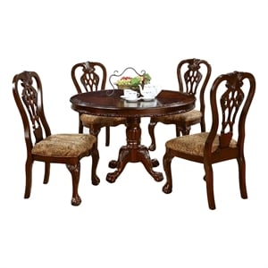 Benjara Mina 5pc Dining Table n Chair Set- 48&quot Round Cherry Brown Wood Top