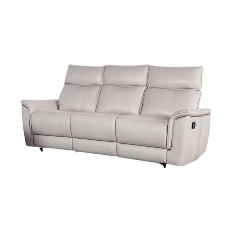 Benjara Lenne Sofa- Taupe Gray Faux Leather- Manual Reclining Mechanism- 86 Inch