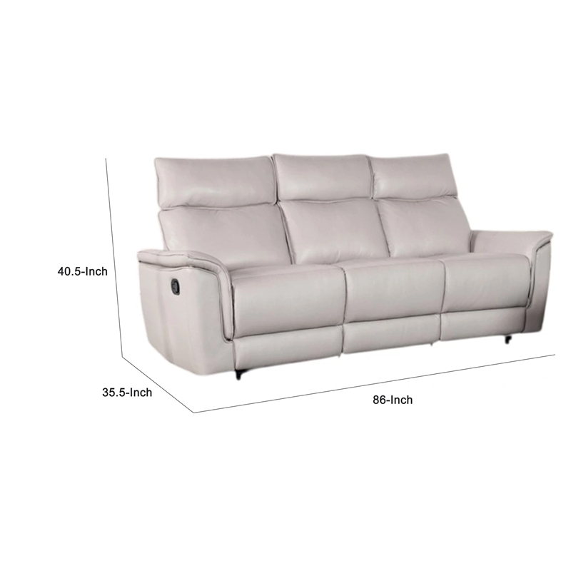 Benjara Lenne Sofa- Taupe Gray Faux Leather- Manual Reclining Mechanism- 86 Inch