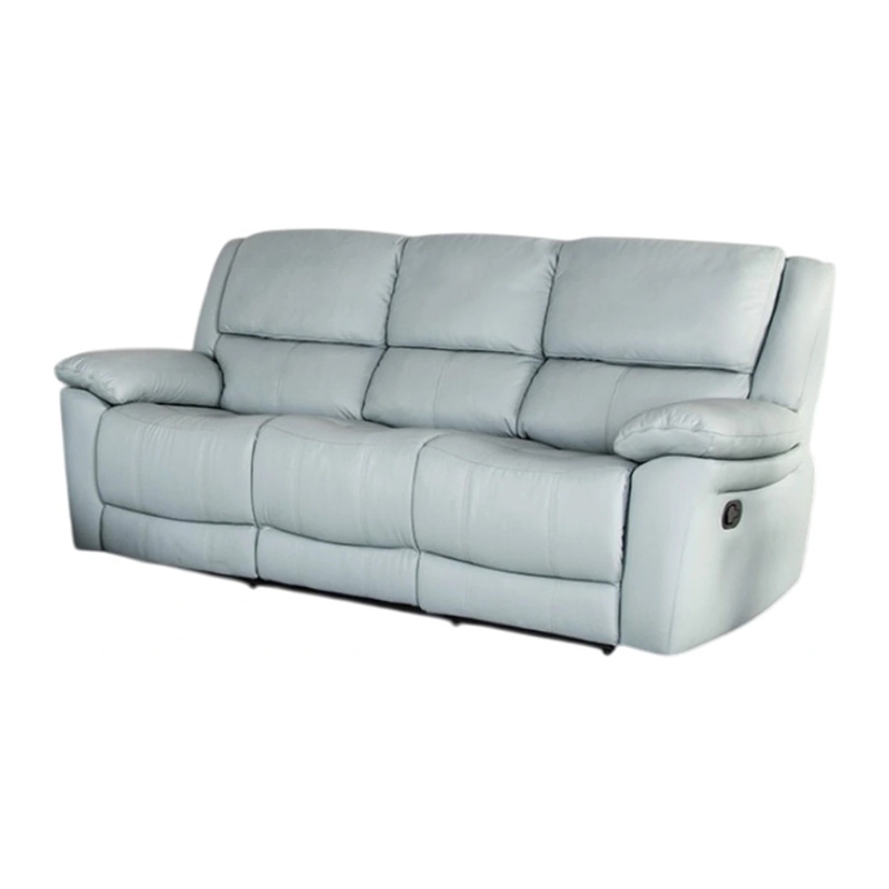Benjara Larus Sofa- Manual Reclining Mechanism- Blue Faux Leather- 82 Inch