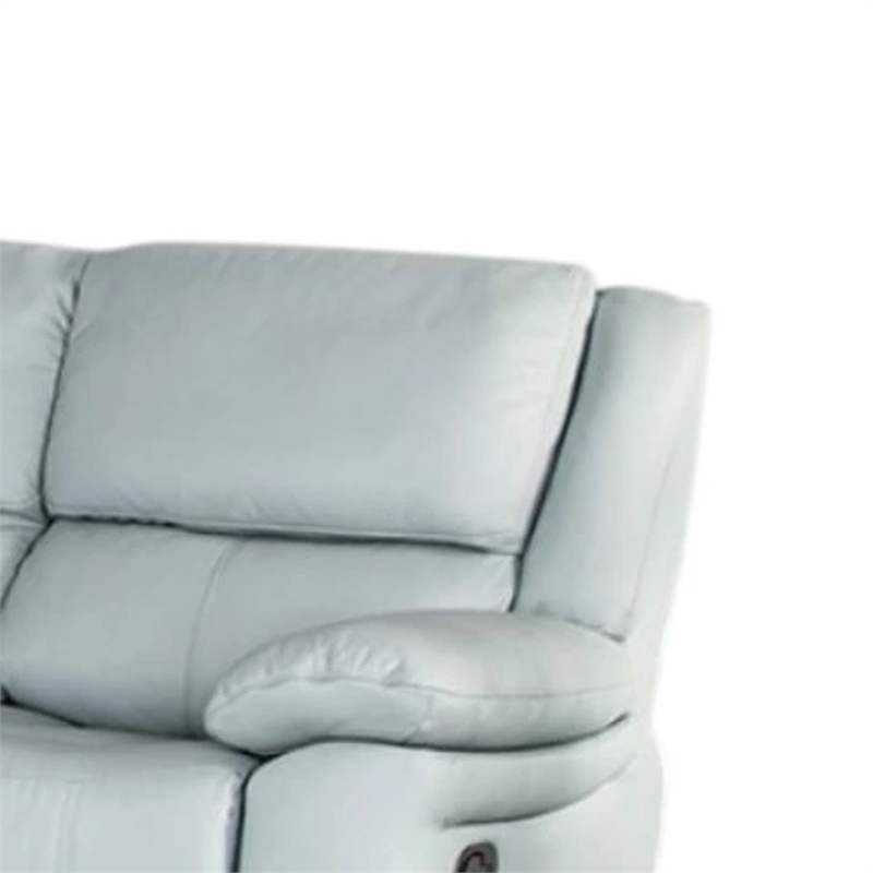 Benjara Larus Sofa- Manual Reclining Mechanism- Blue Faux Leather- 82 Inch