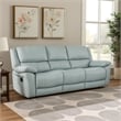 Benjara Larus Sofa- Manual Reclining Mechanism- Blue Faux Leather- 82 Inch
