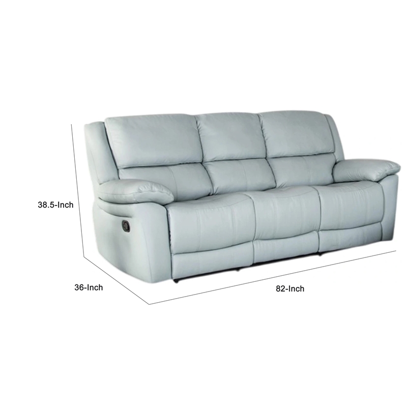 Benjara Larus Sofa- Manual Reclining Mechanism- Blue Faux Leather- 82 Inch