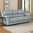 Benjara Larus Sofa- Manual Reclining Mechanism- Blue Faux Leather- 82 Inch