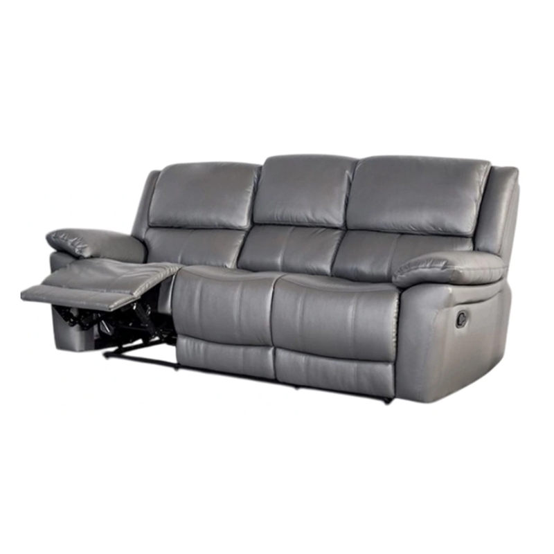 Benjara Larus Sofa- Manual Reclining Mechanism- Dark Gray Faux Leather- 82 Inch