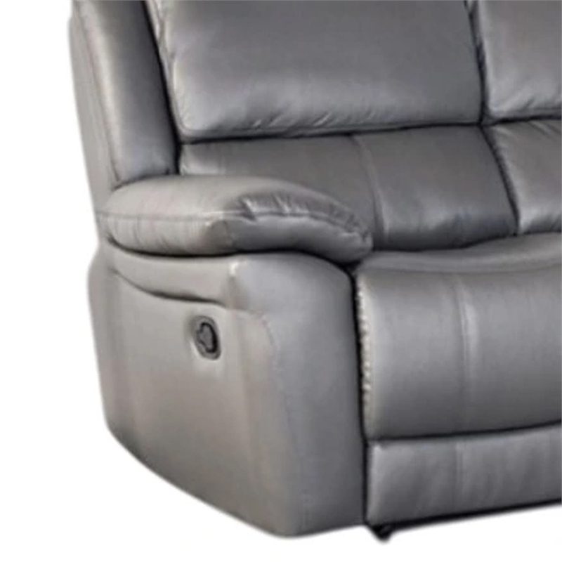 Benjara Larus Sofa- Manual Reclining Mechanism- Dark Gray Faux Leather- 82 Inch