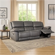 Benjara Larus Sofa- Manual Reclining Mechanism- Dark Gray Faux Leather- 82 Inch