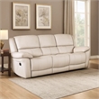 Benjara Larus Sofa- Manual Reclining Mechanism- Off White Faux Leather- 82 Inch