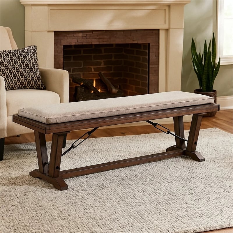 Benjara Yael Industrial Bench- Trestle Base- 70