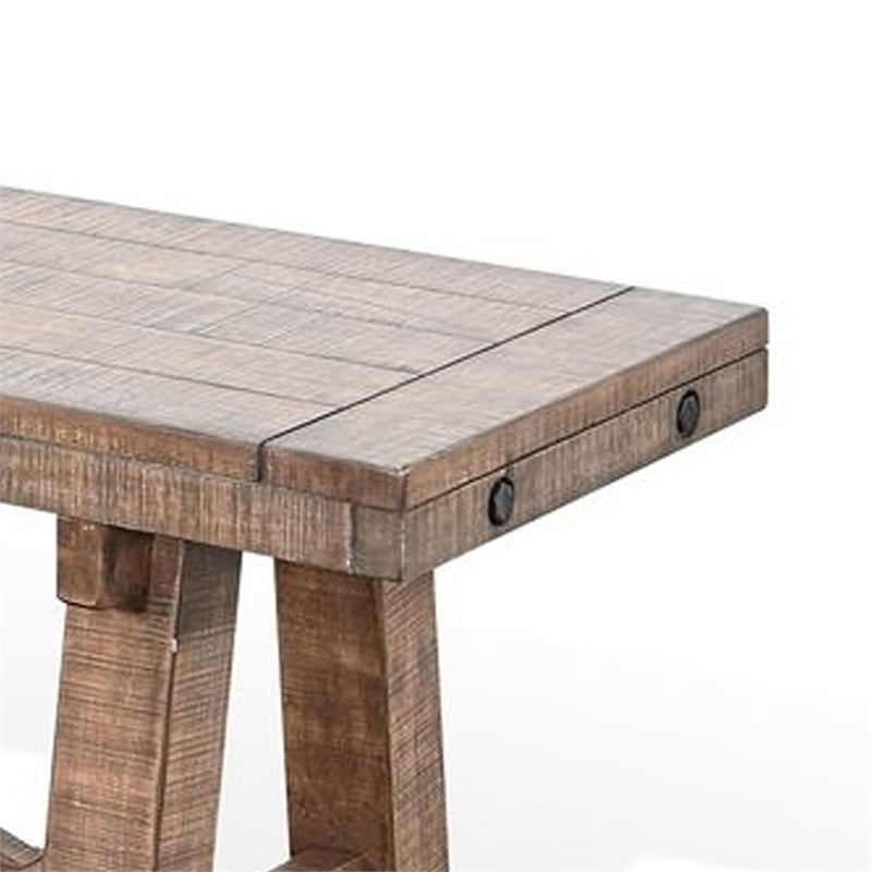 Benjara Industrial Dining Bench- Cross Brace Design Natural Brown Solid Wood
