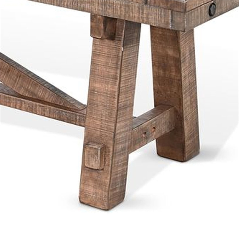 Benjara Industrial Dining Bench- Cross Brace Design Natural Brown Solid Wood