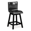 Benjara Leya 6pc Counter Height Table-Swivel Chair-Bench Set-Black Faux Leather