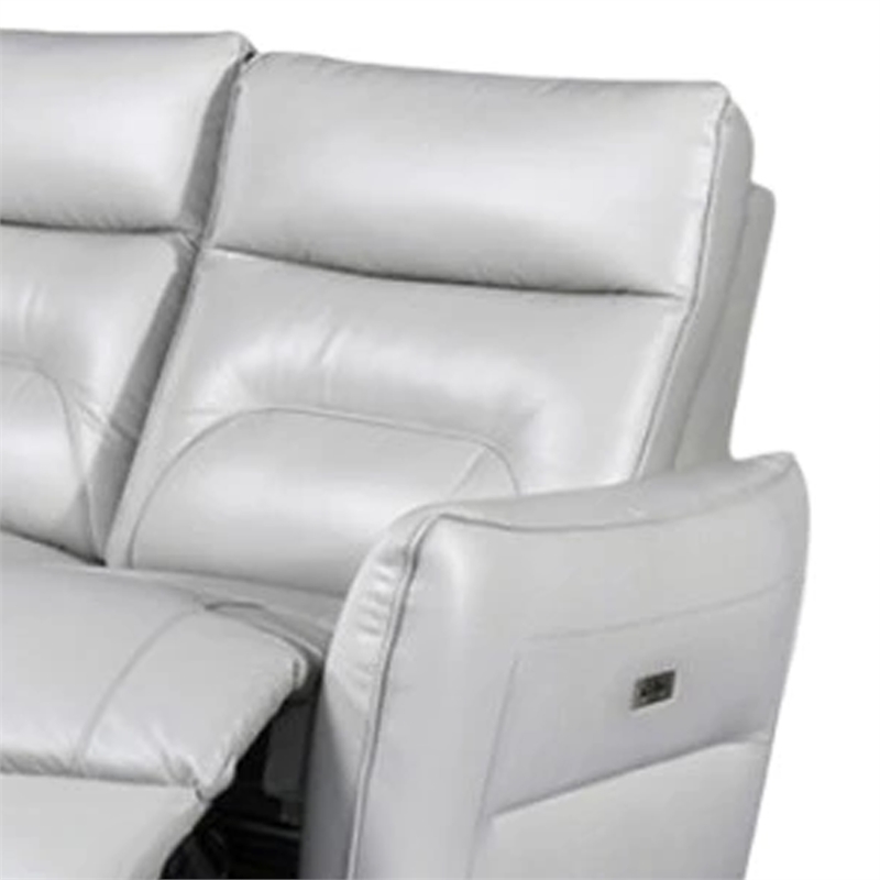 Benjara Teren Power Recliner Sofa- 86 Inch- Contemporary Gray Grain Leather