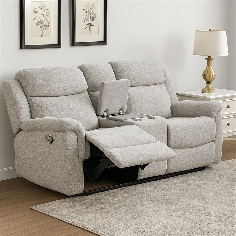 Benjara Teren Power Recliner Sofa- 86 Inch- Contemporary Gray Grain Leather