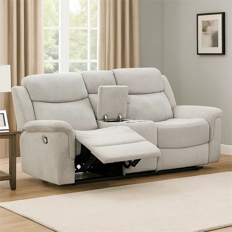 Benjara Teren Power Recliner Sofa- 86 Inch- Contemporary Gray Grain Leather