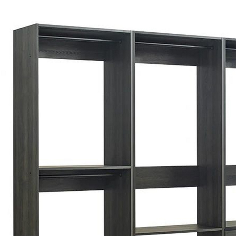 Benjara Dee Modular Freestanding Closet System- 4 Hanging Rods- 6 Shelves- Gray