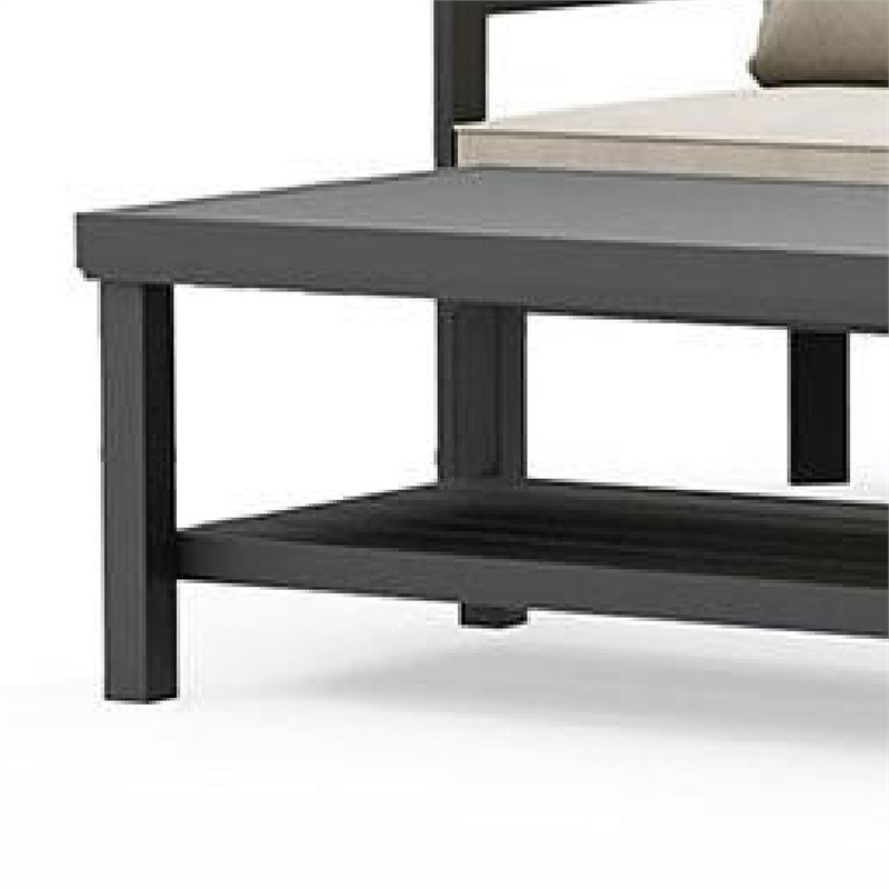 Benjara Lea Patio Sofa and Coffee Table Set- Open Storage Shelf- Black Aluminium