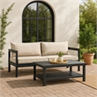Benjara Lea Patio Sofa and Coffee Table Set- Open Storage Shelf- Black Aluminium