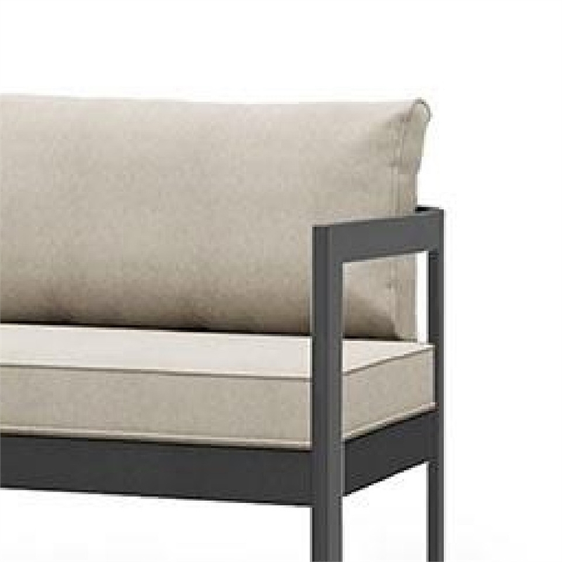 Benjara Lea Patio Sofa and Coffee Table Set- Open Storage Shelf- Black Aluminium