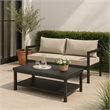 Benjara Lea Patio Sofa and Coffee Table Set- Open Storage Shelf- Black Aluminium