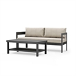 Benjara Lea Patio Sofa and Coffee Table Set- Open Storage Shelf- Black Aluminium