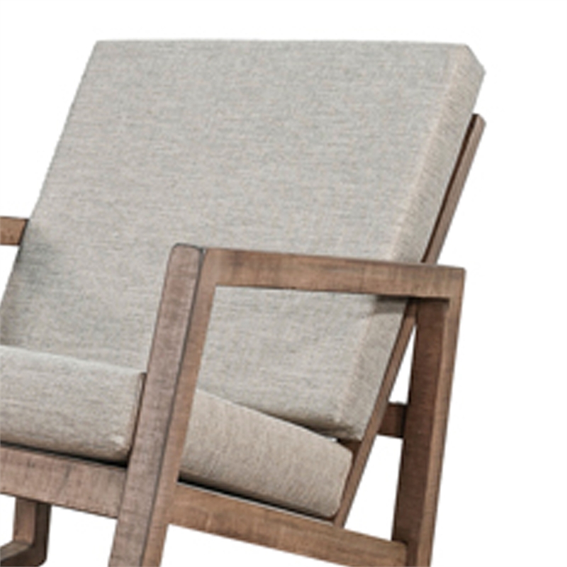 Benjara Diry Rocking Chair- Soft Gray Seat and Back- Natural Brown Mahogany Wood