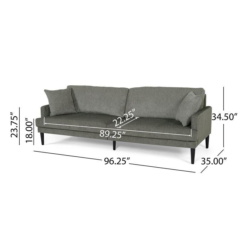 Benjara Foli Sofa- 96 Inch- Rubberwood Tapered Legs- Transitional Taupe Gray