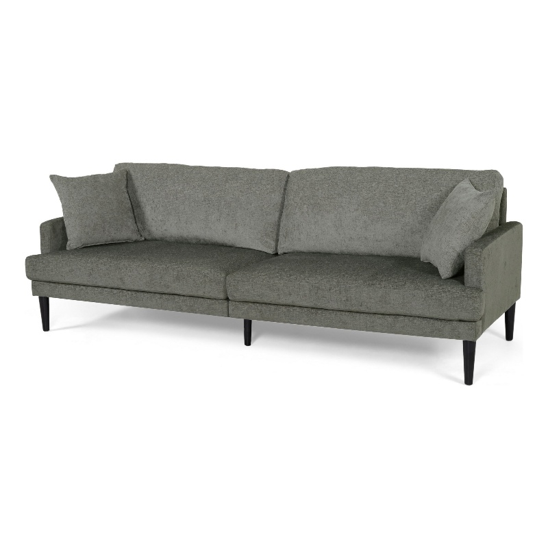 Benjara Foli Sofa- 96 Inch- Rubberwood Tapered Legs- Transitional Taupe Gray