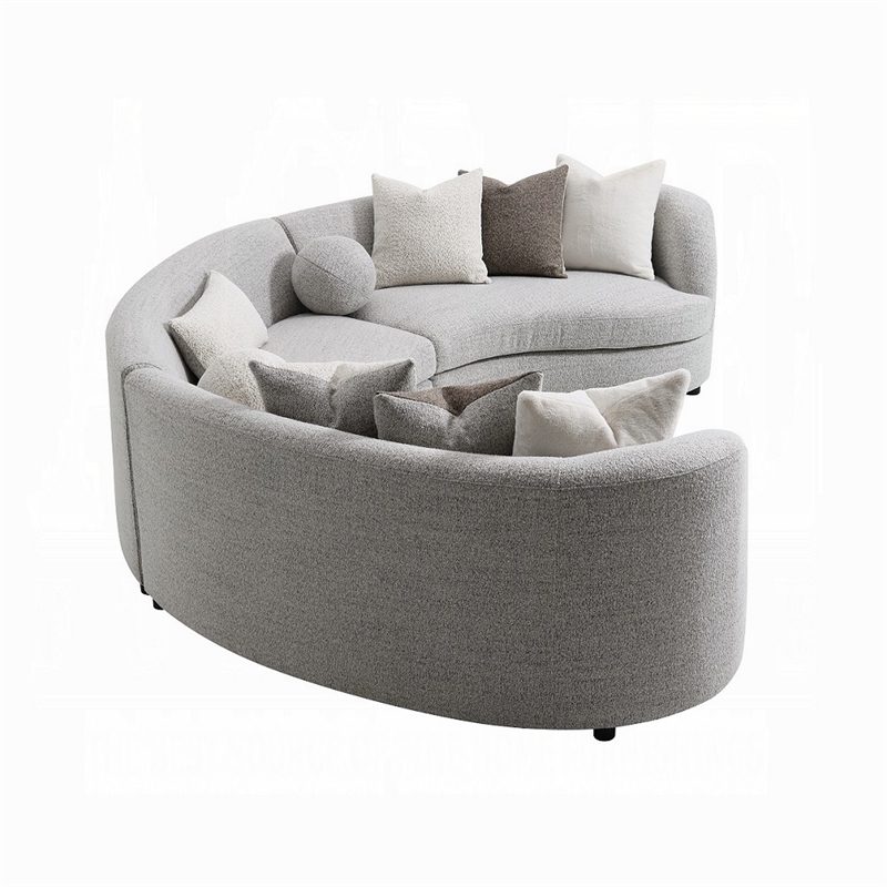 Benjara Kei 3pc Sectional Sofa- 9 Pillows- Curved Frame- Gray Boucle Fabric